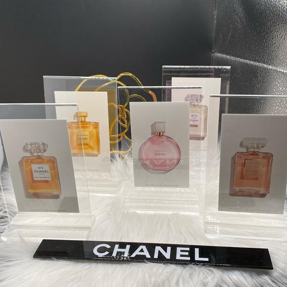 Chanel Cards Framed with stands ACRYLIC 4” x 6” Chanel # 5, # 5 L’Eau, Chance - Picture 1 of 7